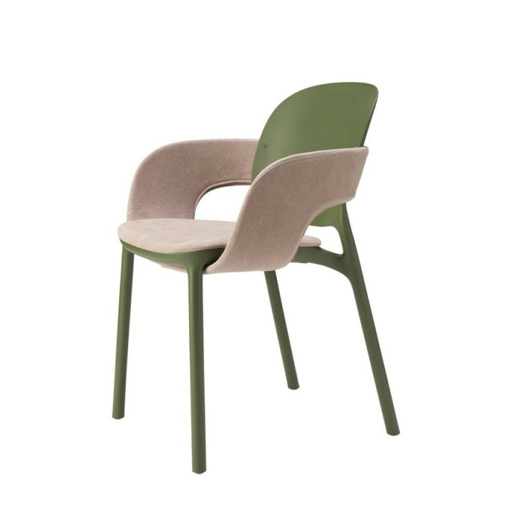 Plastová čalouněná židle HUG s čalouněným sedákem a čalouněnými područkami
