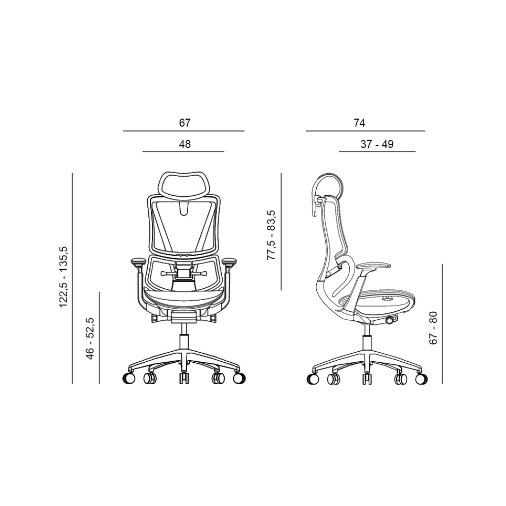 kancelářská židle KLEM - rozměry
