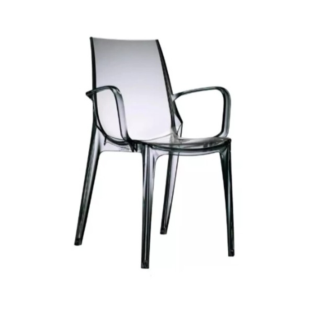 Plastová židle VANITY S PODRUČKAMI - transparentní kouřová