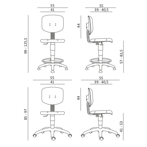 Dílenská židle 1290 L NOR s bukovou překližkou - rozměry