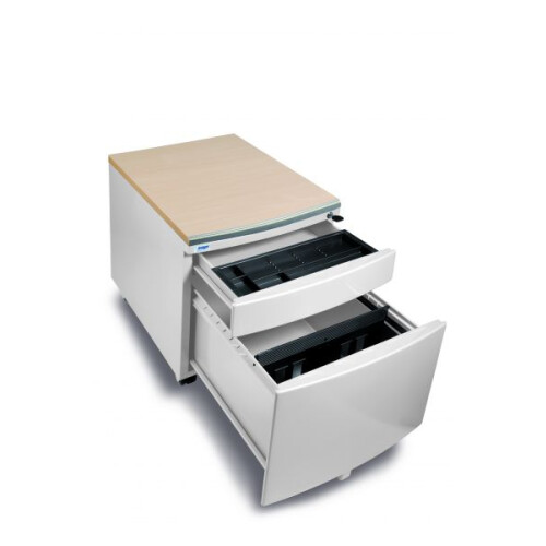 Kontejner pojízdný , kovový korpus bílý  - lamino javor