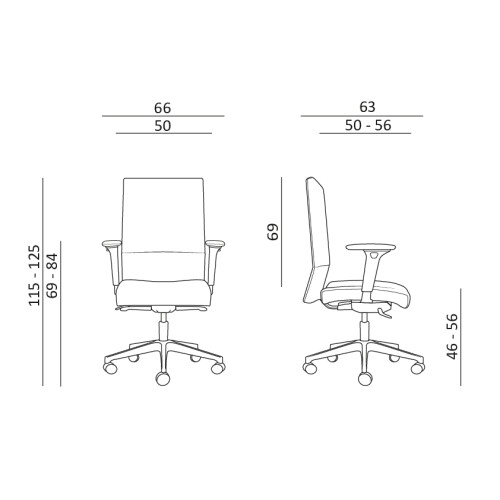 VERTIKA SLIM kancelářská židle - rozměry