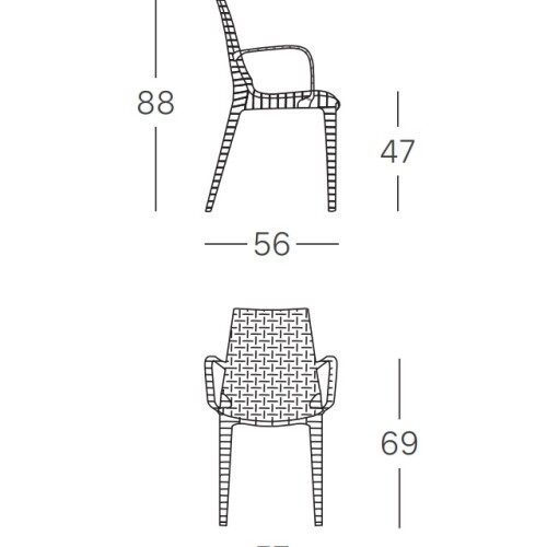 Plastová židle LUCREZIA armchair - rozměry