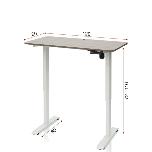 Výškově nastavitelný stůl Asier - bílý lak + deska dub bělený - rozměry