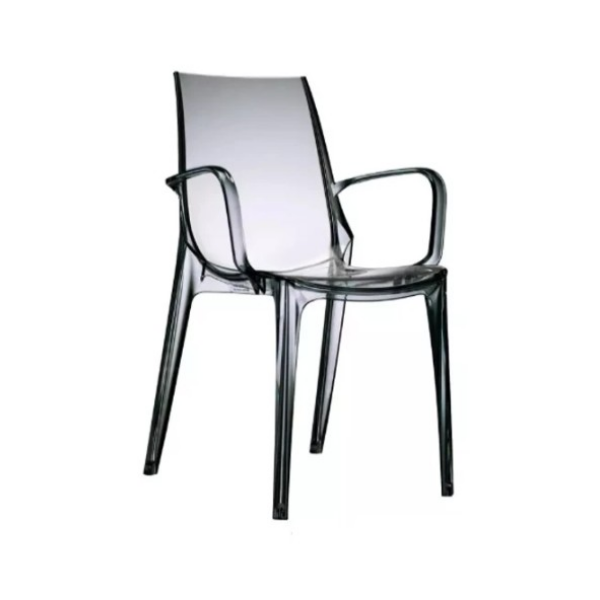 Plastová židle VANITY S PODRUČKAMI - transparentní kouřová
